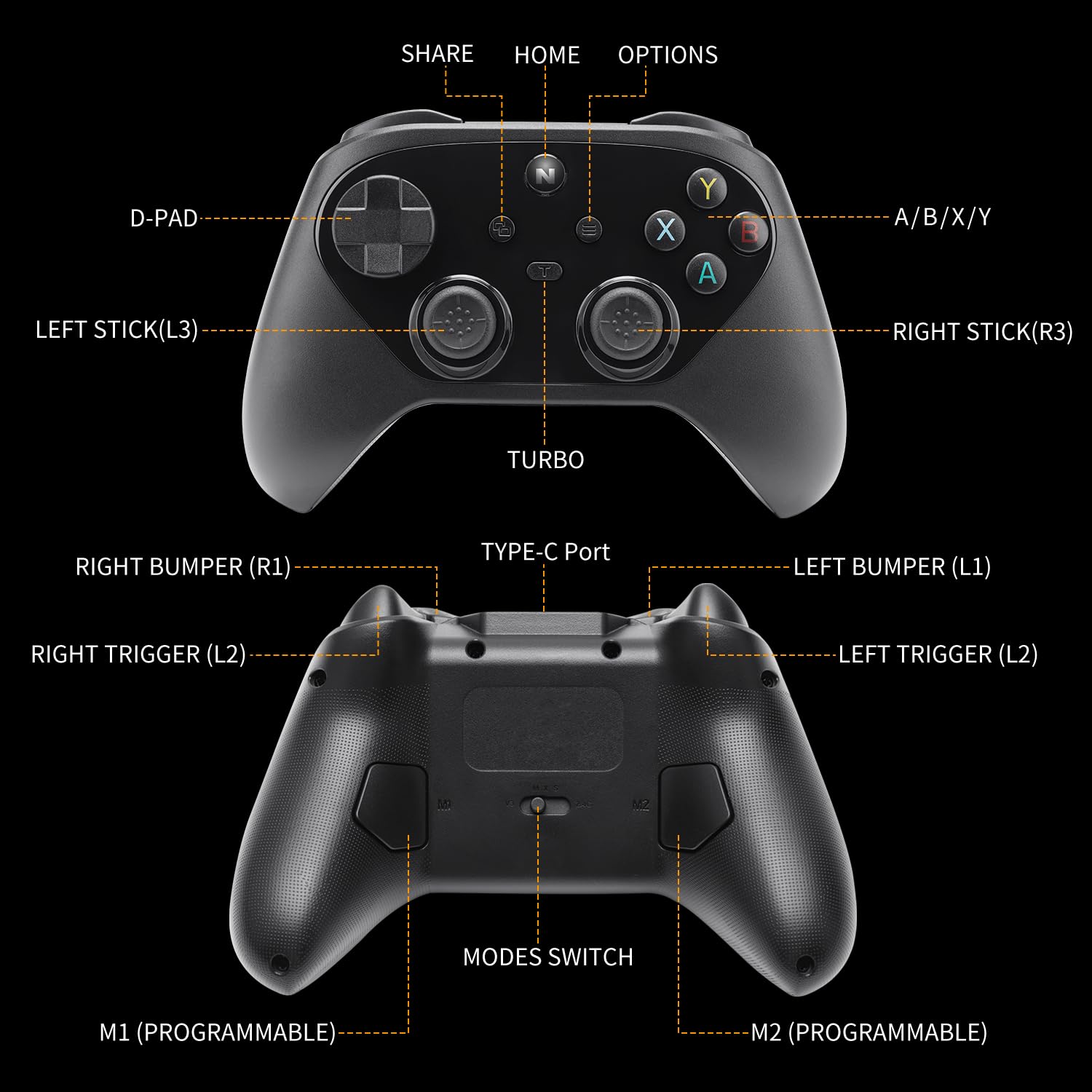 NITHO KARMA Controller Wireless Compatibile con Switch, Switch 2, PC Windows, Android e iOS, Gamepad con Hall Effect, Pulsanti Programmabili, Giroscopio 6 Assi, Turbo e Doppia Vibrazione - Nero