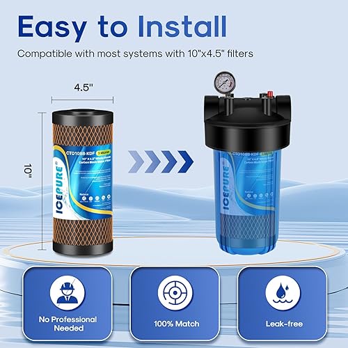 Miniatura 5 de ICEPURE CTO10BB-KDF - Filtro de agua para toda la casa de 5 micrones, 4.5 x 10 pulgadas, carbón activado con cáscara de coco y KDF, filtro de agua