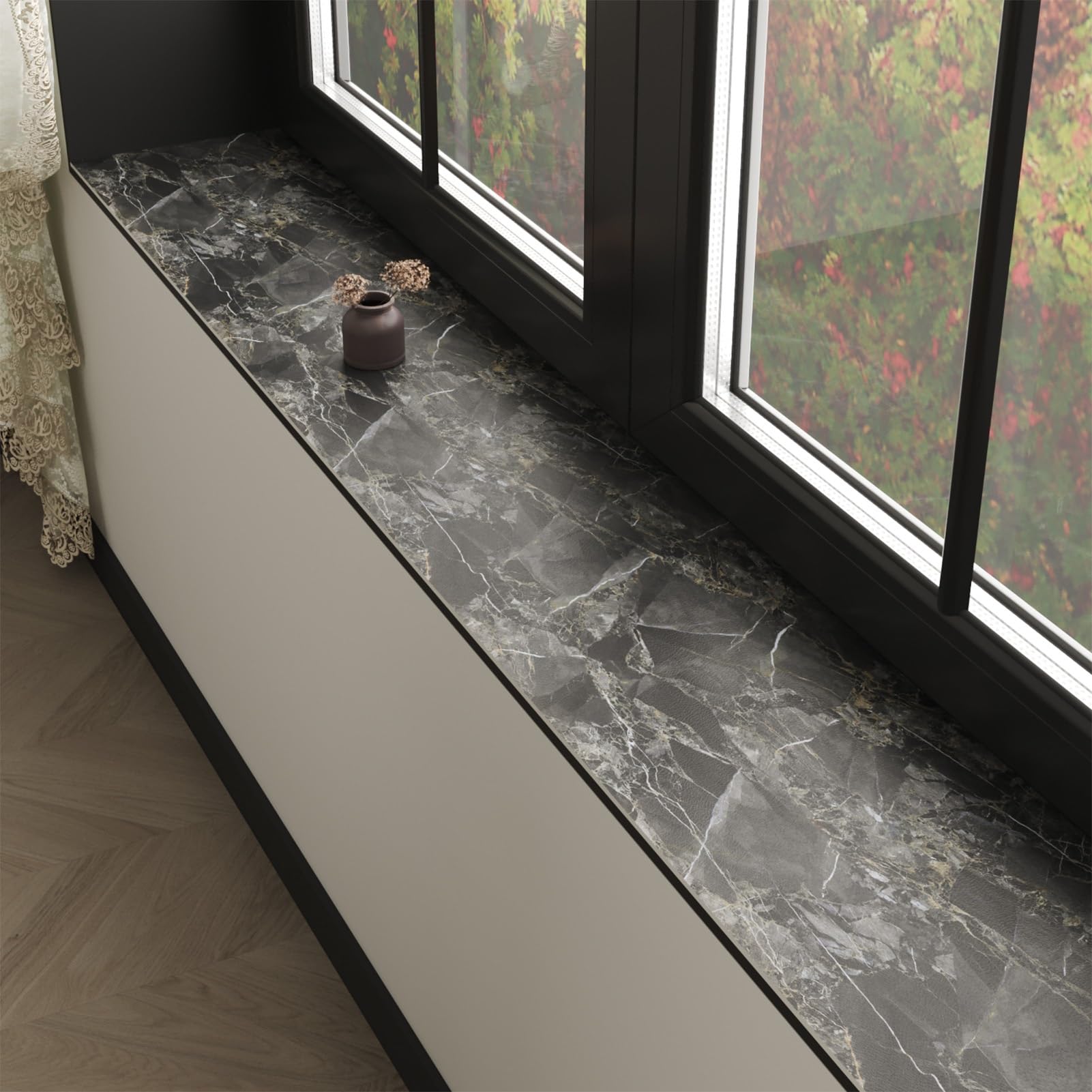 Marble-Style Window Pad Absorbent, Anti-slip Narrow Diatomaceous Window Sill Mat Cut-to-Size, Modern Soft Furniture Kitchen Liner Dust Proof(Style D,80x20cm(31x8"))