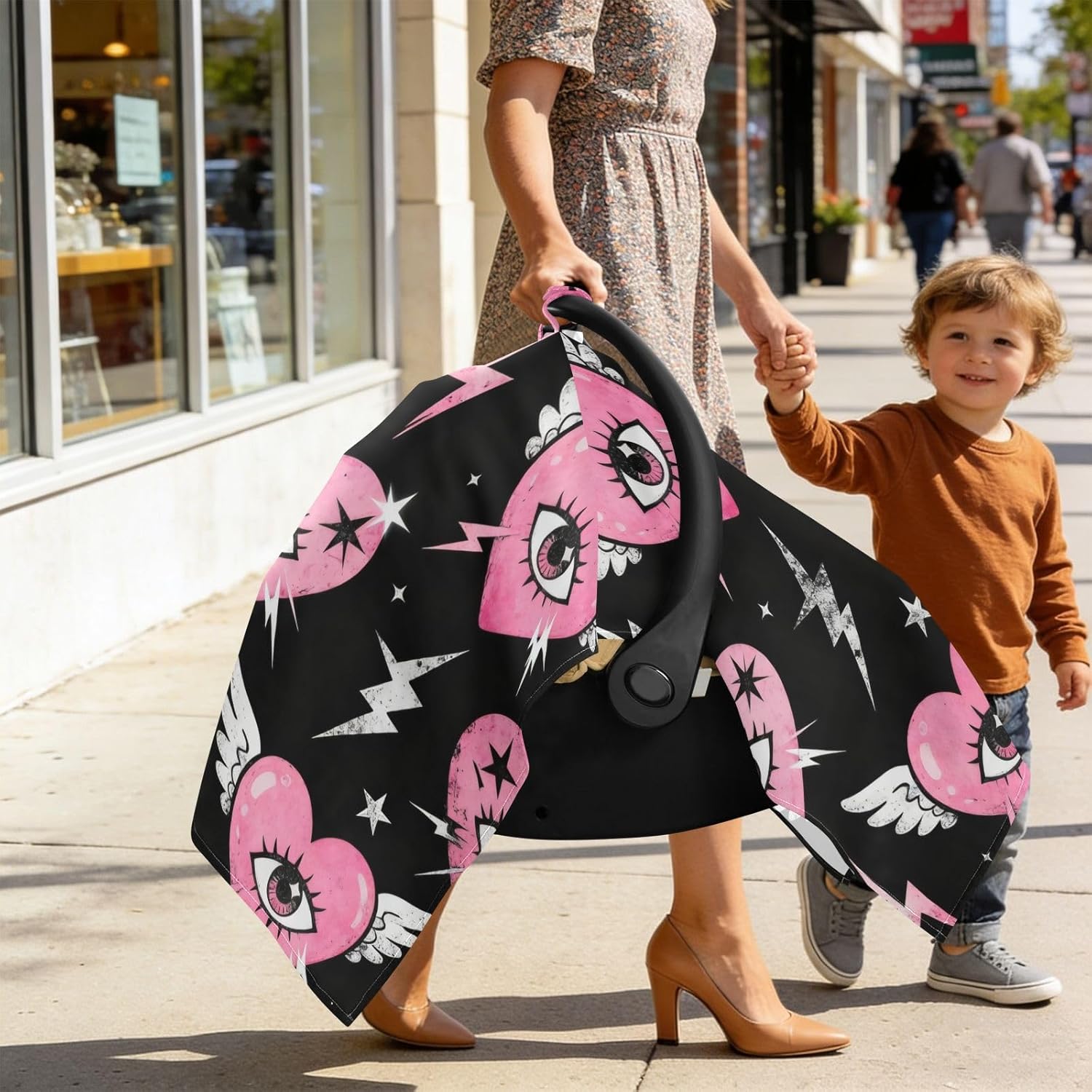 Baby Stroller Sun Shade UV Protection Car Seat Net,Travel Accessories Blush Winged Eye Heart