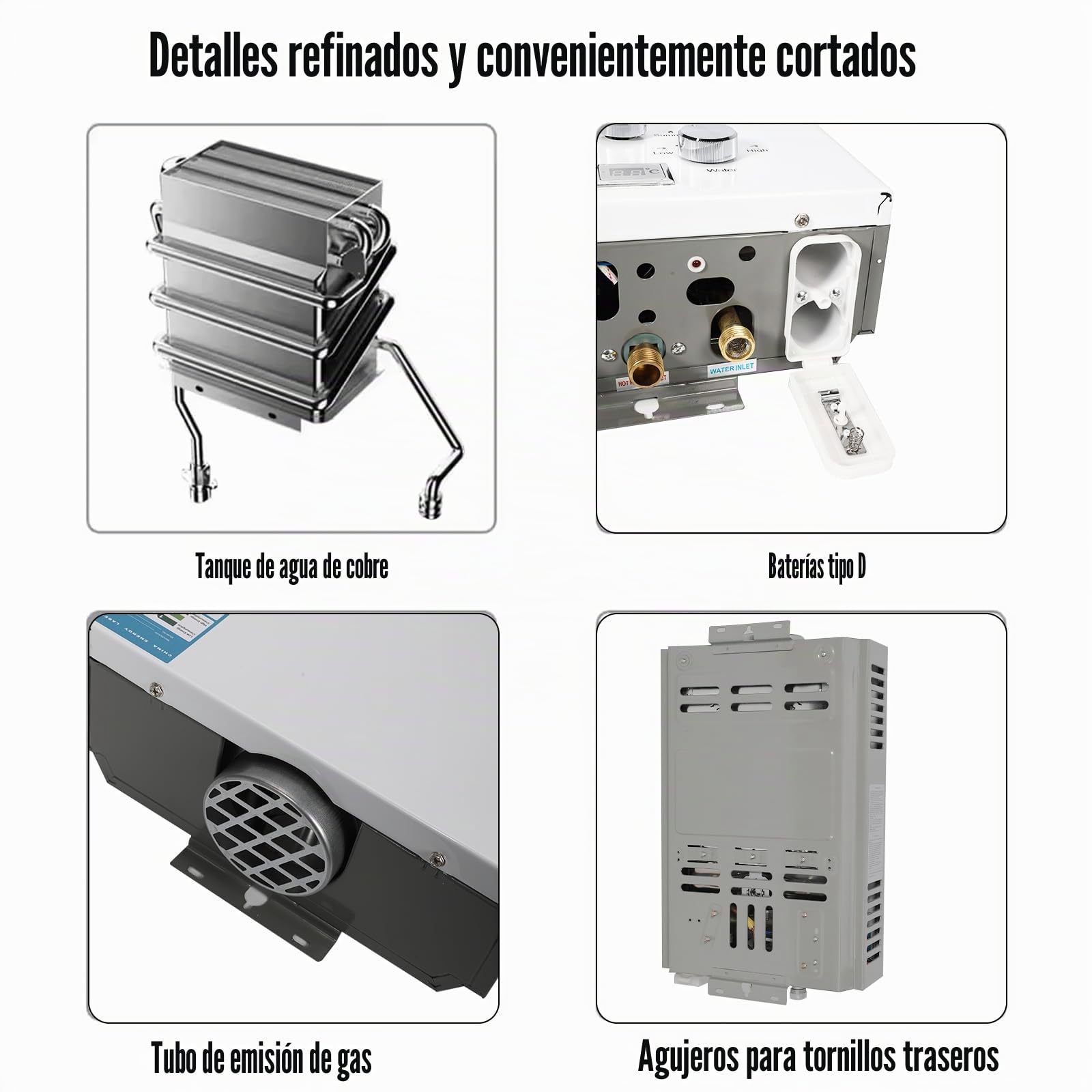 Calentador de Agua a Gas, Calentador de Agua a Gas Instantáneo 12kW LPG GPL al Butano Propano Modos Invierno Y Verano, Protección Contra Sobrecalentamiento, Con Alcachofa de Ducha Y Fontanería (6L)