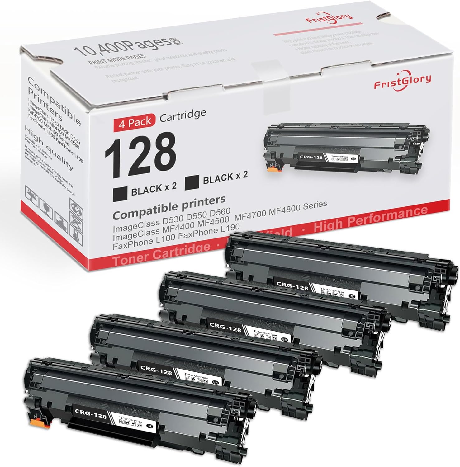 128 Black Toner Cartridge 4 Pack Replacement for Canon 128 Canon CRG 128 Toner ImageCLASS D500 D550 MF4450 MF4770n MF4570 MF4800 Series FAXPHONE L100 L190 Printer Toners(4Black)