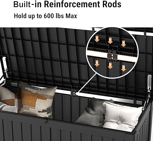 Vista 81 de Mars Villa Deck Box, Waterproof Weatherproof and UV Resistant Resin Storage Bin with Lockable Lid, Ideal for, Outdoor, Patio Furniture Cushions