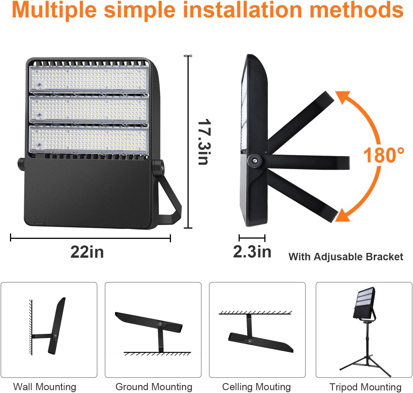 ledmo 360W LED Flood Light Super Bright 42,000LM 5000K Adjustable Mount Outdoor Stadium Lights LED Arena Lights Commercial Lighting Fixture for Garage,Yard