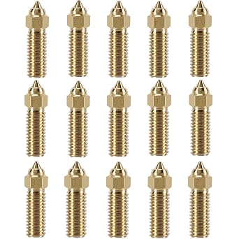 15PCS K1 Brass Nozzles Kit, 3D Printer High Speed 5PCS 0.4mm Nozzles and 2PCS 0.2mm, 0.6mm, 0.8mm, 1.0mm, 1.2mm Nozzles Kit for K1, K1 Max, Ender 3 V3 KE