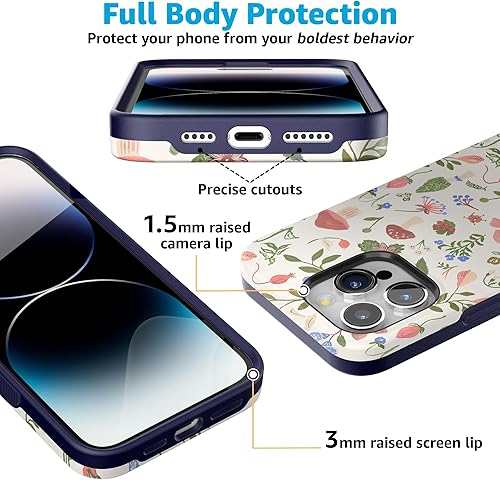 Vista 997 de Casely Funda para iPhone 15 Pro Jardín Secreto Flores mixtas Funda atrevida Compatible con MagSafe y botón de acción Jardín Secreto Floral