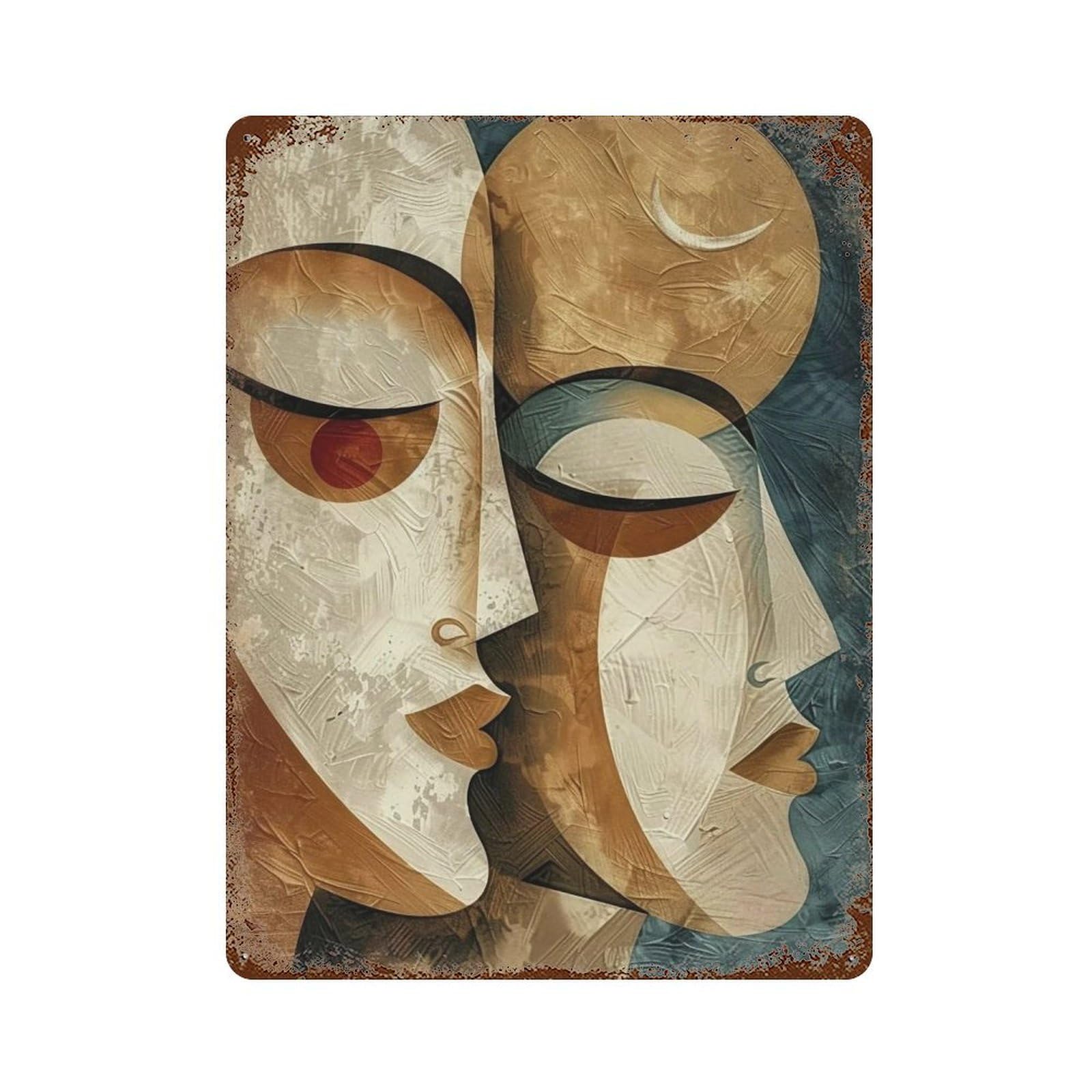 MGHTGRWE Earth Tone Curved Fragmented Twin Devotional Profiles 01 Poster Wall Art Iron Vintage Metal Tin Sign Modern Home Cofffee Club Art Bar Shop Decor 40x30cm
