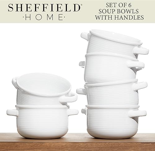 Miniatura 5 de SHEFFIELD HOME Tazones grandes de cerámica con asas, juego de 6 cuencos de sopa de cebolla francesa, capacidad de 28 onzas, juego de cuencos