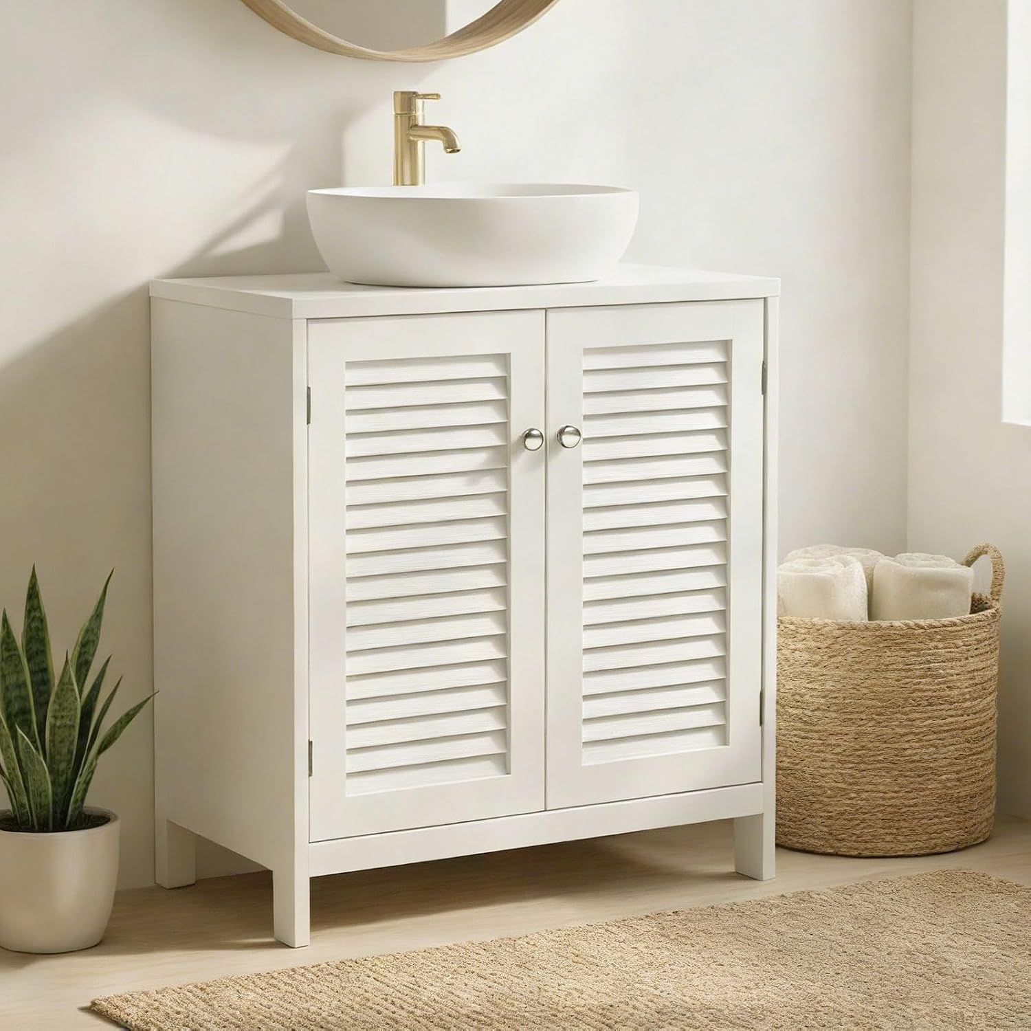 Wall Mounted Sink Storage Cabinet, Modern Wooden Under Sink Organizer with 2 Doors and Shelf for Home Bathroom Vanity