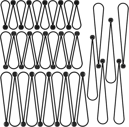 Cuerdas elásticas de bolas con bolas, paquete de mezcla de 4 pulgadas, 6 pulgadas, 9 pulgadas y 12 pulgadas, cable de amarre negro, goma real