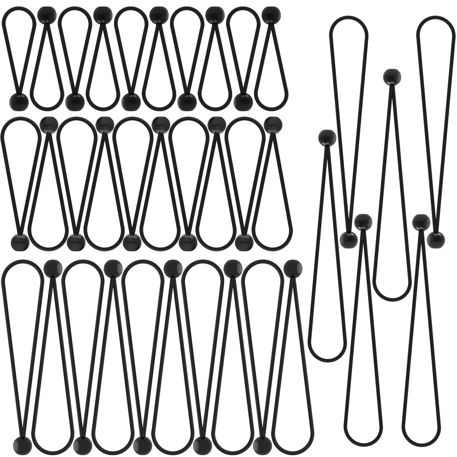 Ball Bungee Cords 36 Pcs Set, Assorted Sizes of 4", 6", 9" and 12", 5mm Heavy Duty Elastic Cords with 1" Balls, UV Resistant Thai Natural Latex, Tie Down String for Canopy,Tent,Camping,Black