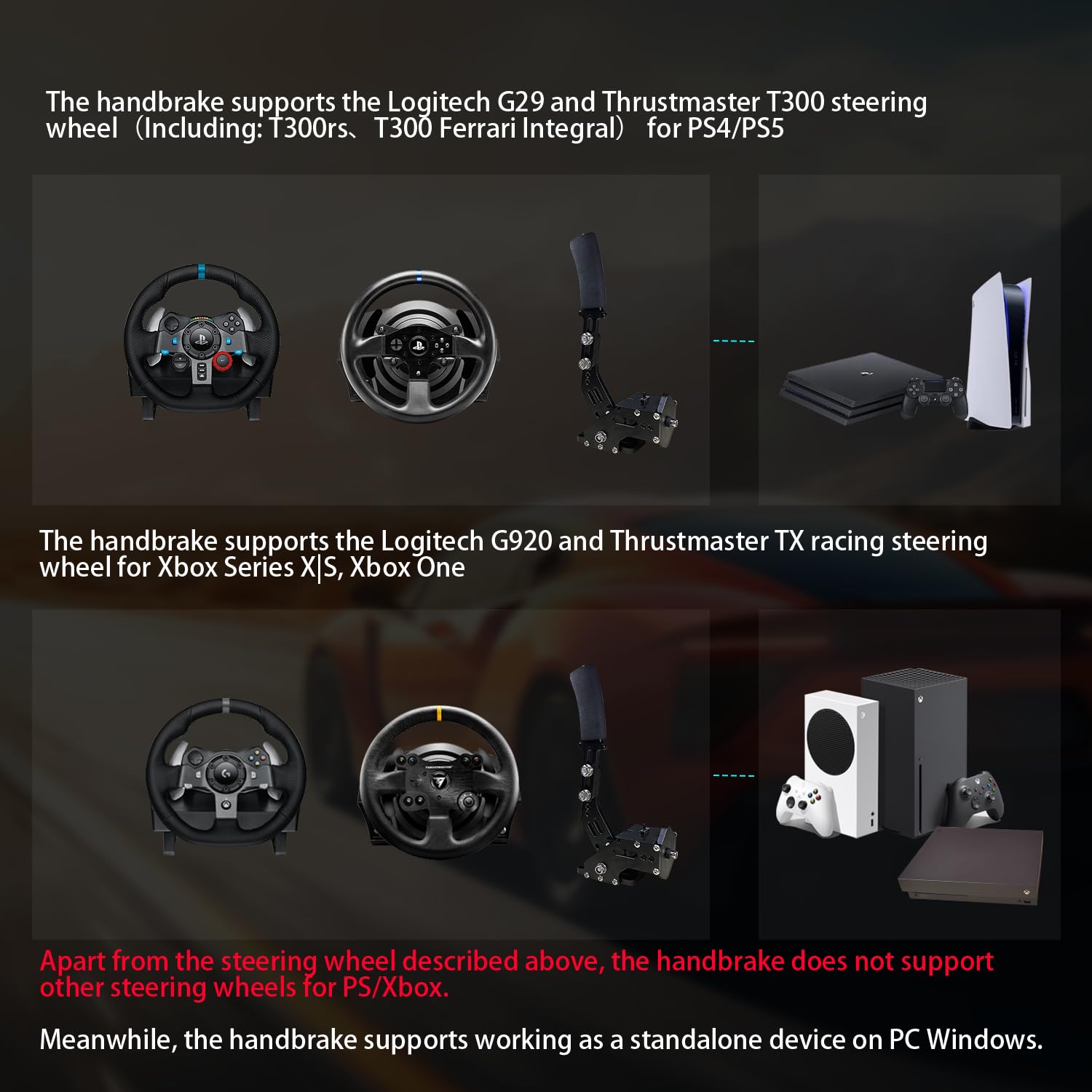 HCXLELD Sim Racing Handbrake, G29 T300RS Racing Wheel Compatible with PS4/PS5, G920 TX Racing Wheel Compatible with XBOX Series X/S, XBOX One, and included table clamp