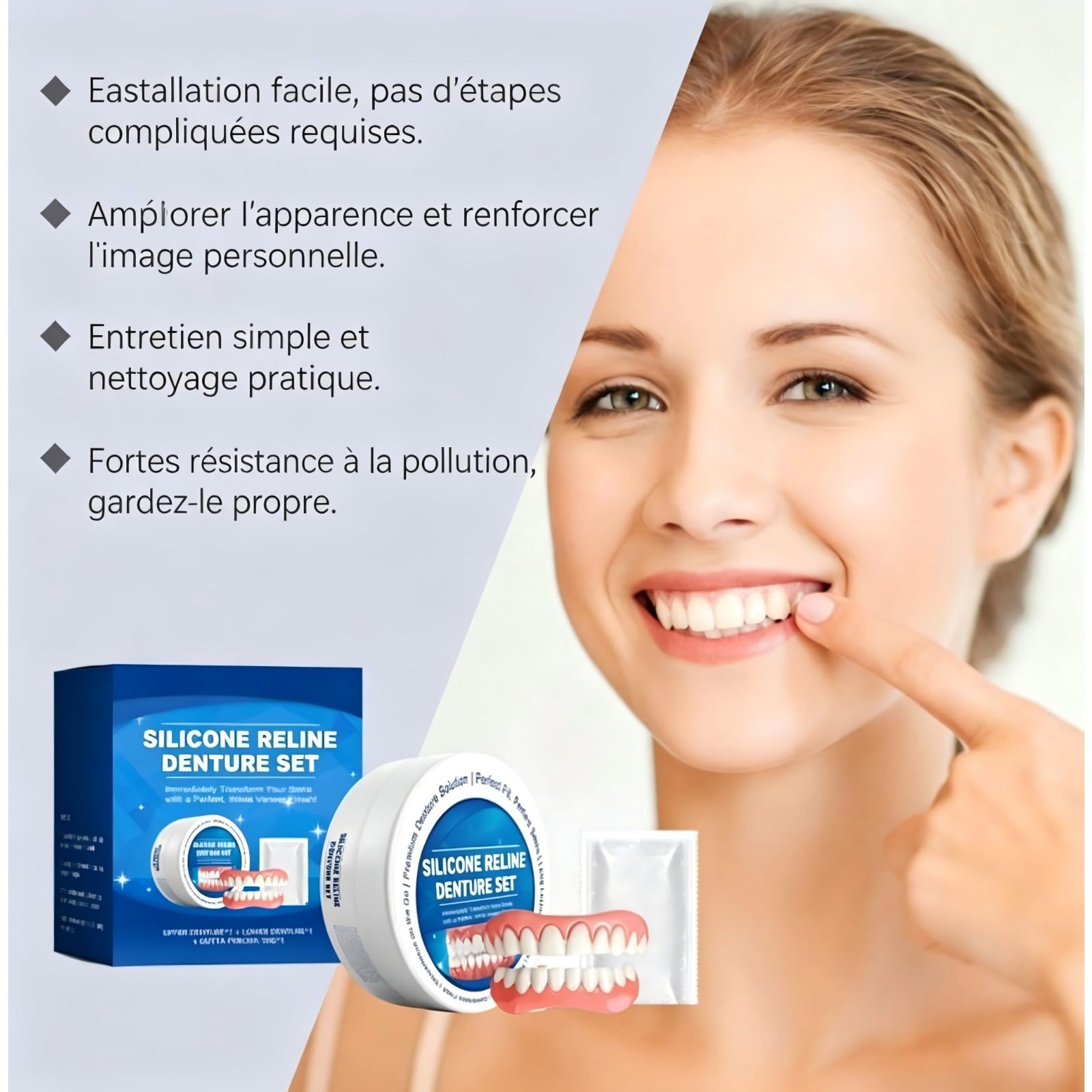 Prothèse Dentaire Silicone Bikenda, Souple Confortabl Appareil Dentaire en Silicone, Pour Hommes Et Femmes, Beautyof Your Smile (1 Pcs)