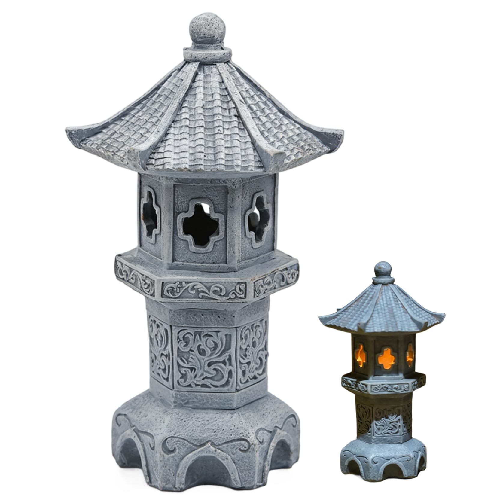 Bemonew Pagoda Lantern Pagoda Garden Statue, Resin Solar Japanese Lantern, Decorative Zen Garden Landscape for Yard Patio Lawn, Style4