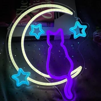 Xusdamyj Moon Cat Neon Wall Art – Vibrant LED Decor for a Lively Place