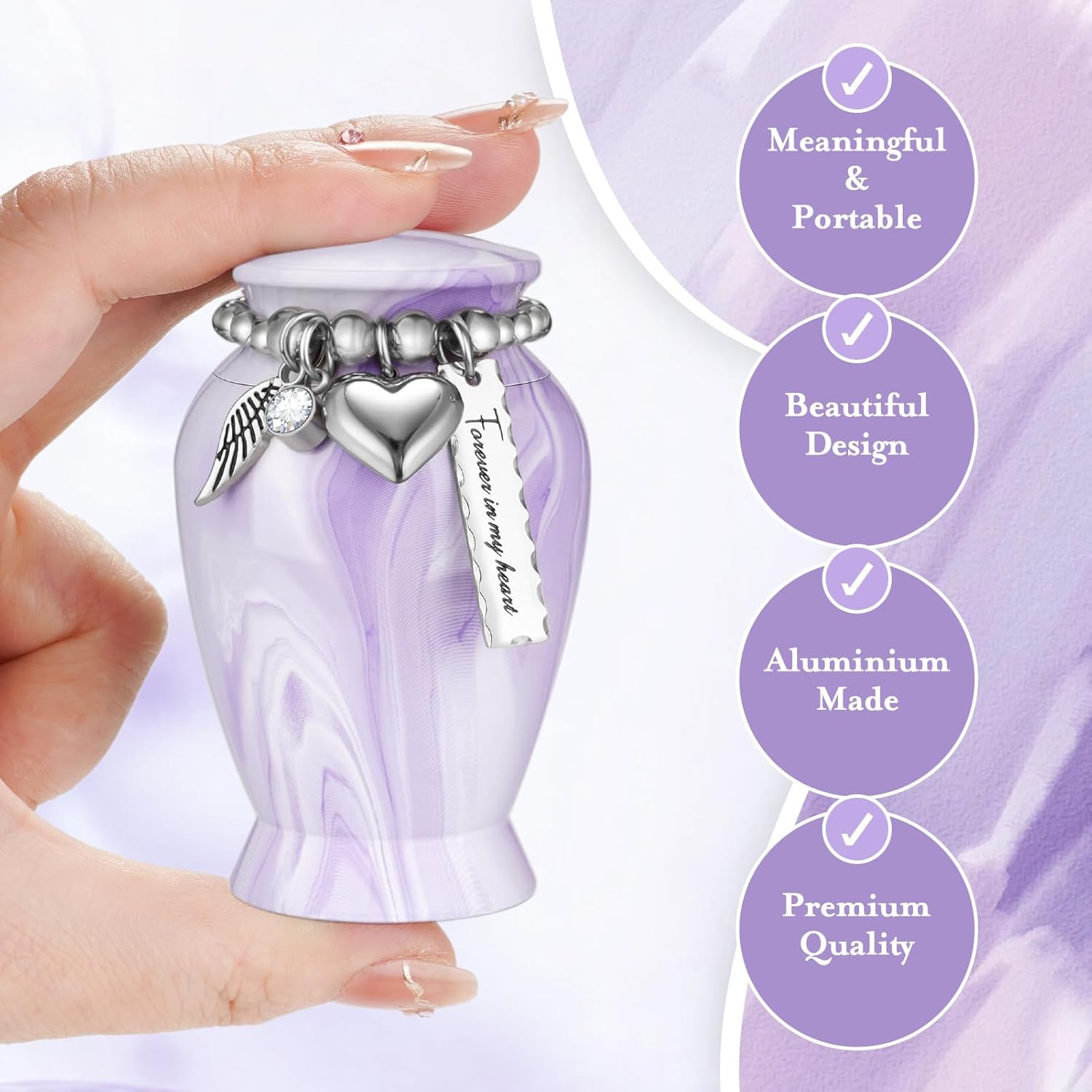 Dletay Small Urns for Human Ashes Keepsake 2.85 Inches Memorial Mini Cremation Urn for Women Men Aluminum Decorative Funeral Urns - Light Purple