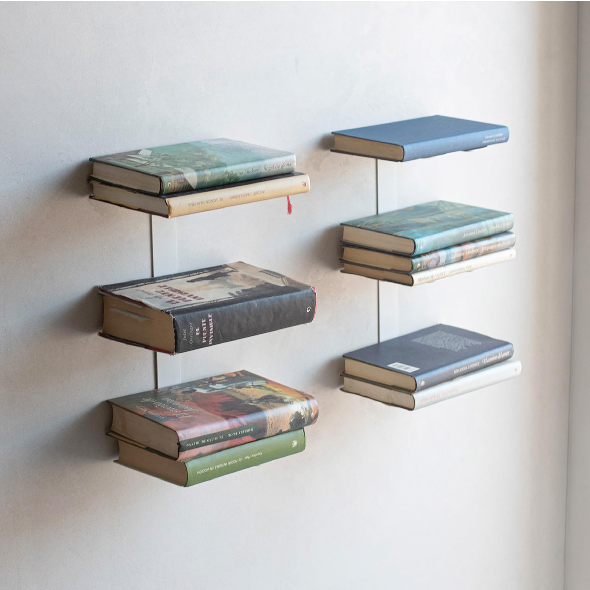MILUKA Set 2 Libreria Verticale Sospesa 35 cm con 3 Livelli in Acciaio Bianco | Libreria da Parete Sospesa, Porta Libri, CD | Scaffale Modulare Invisibile Salvaspazio