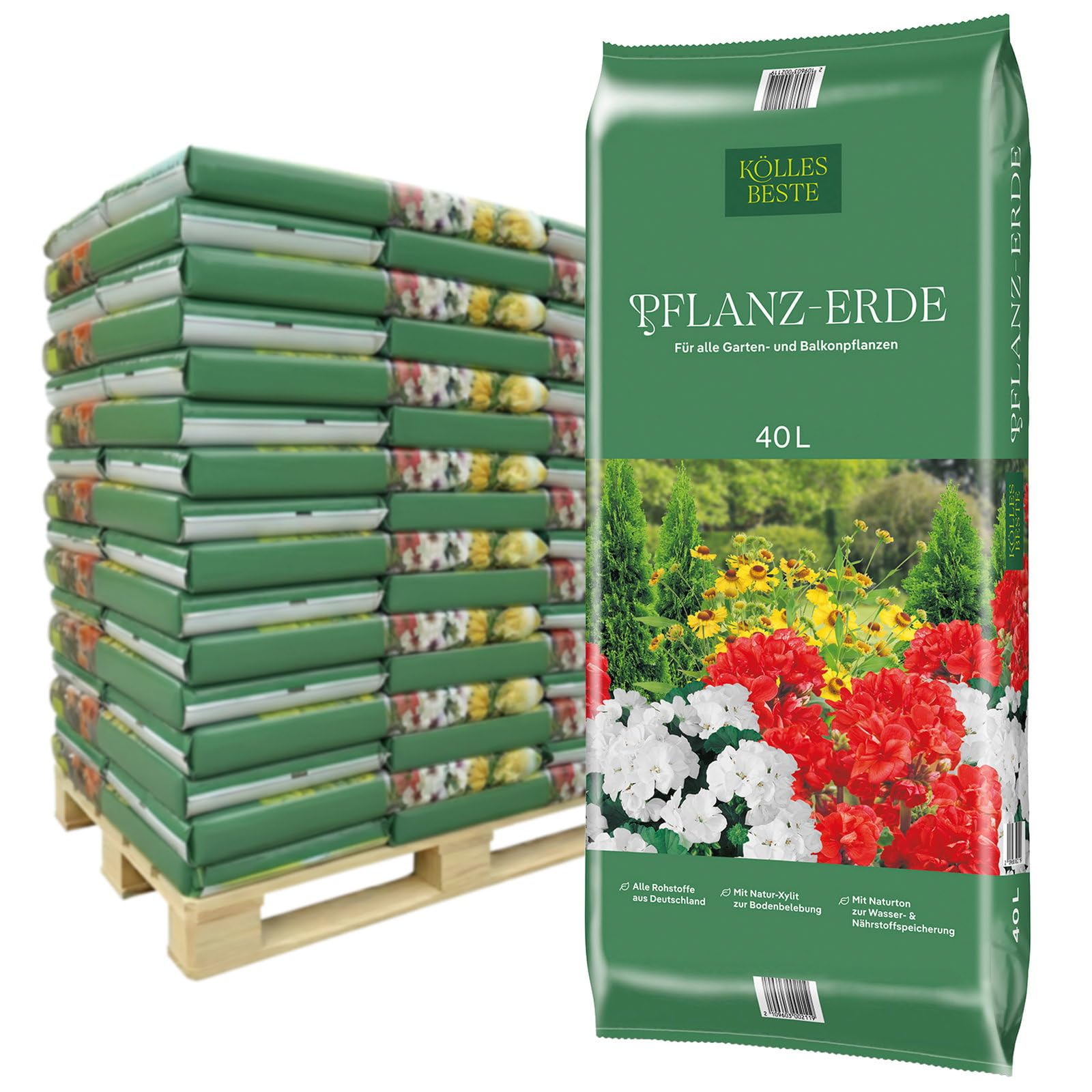 Kölles Beste Pflanzerde, torfreduziert, 60 Sack à 40 l, gesamt 2400 Liter