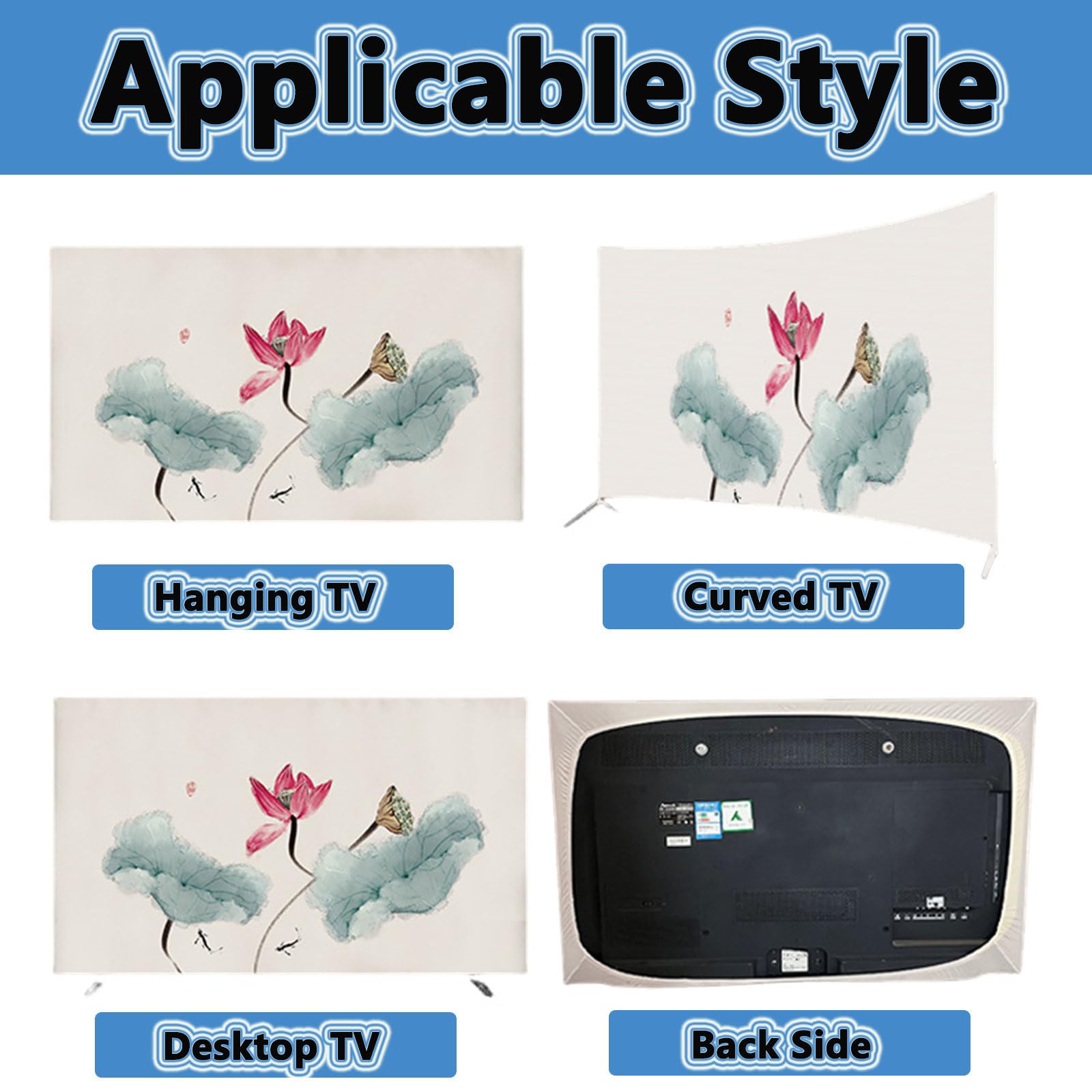 FANSU Housse de Télévision Anti-Poussière, Élastique Housse Écran TV Compatible avec 32 à 85" TV Protection d'Écran Télévision, Fleurs Rétro Couverture de PC Protection (Sakura,46-50 pouces)