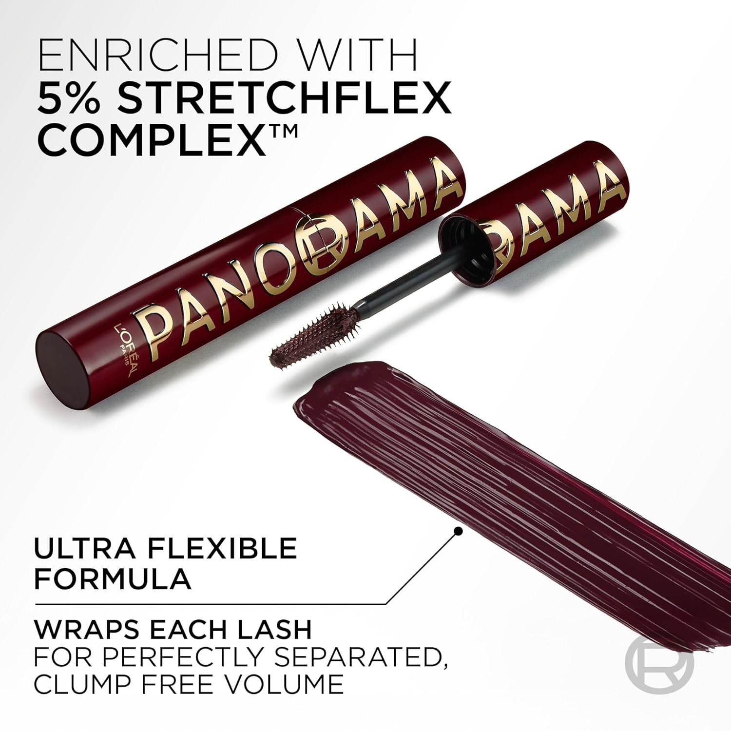 L'Oreal Paris Voluminous Panorama Chromatic Mascara, Volumizing and Lengthening Burgundy Mascara, Longwear, Smudge-Resistant and Washable, 707 Burgundy Cashmere - Image 8
