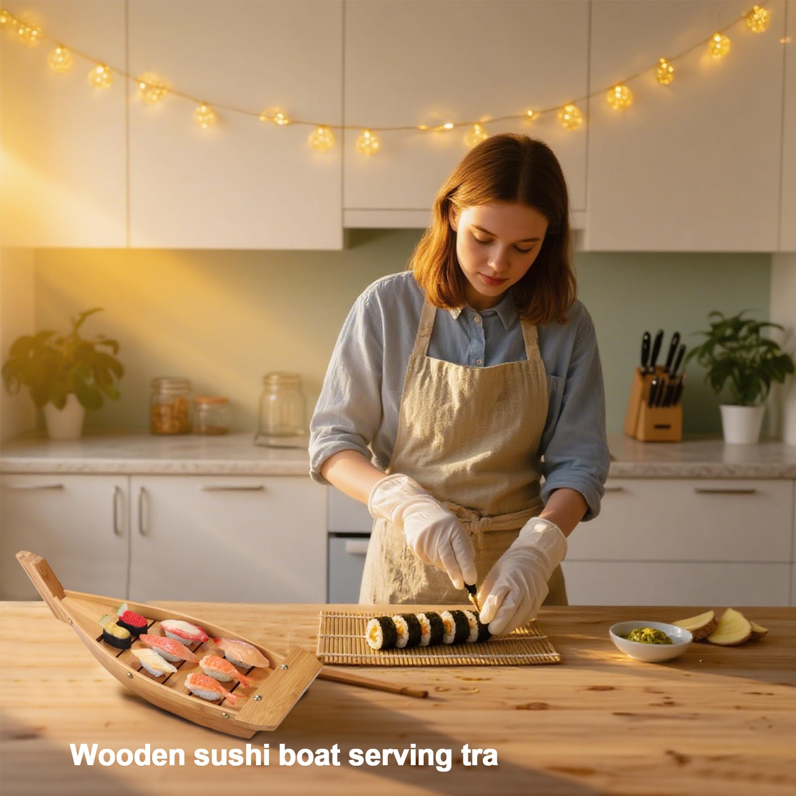 Nave per Sushi in Bambu Ecologico, Superficie Laccata di Grado Alimentare, Tagliere Artigianale Perfetto per Ristoranti, Eventi di Catering e Pranzi Domestici