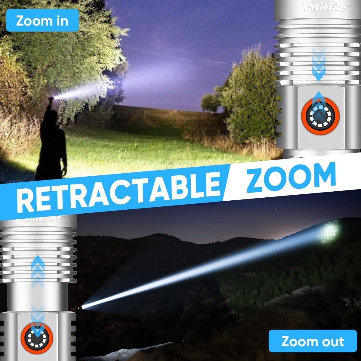 WholeFire WF1562 LED Torch Retractable Zoom Function