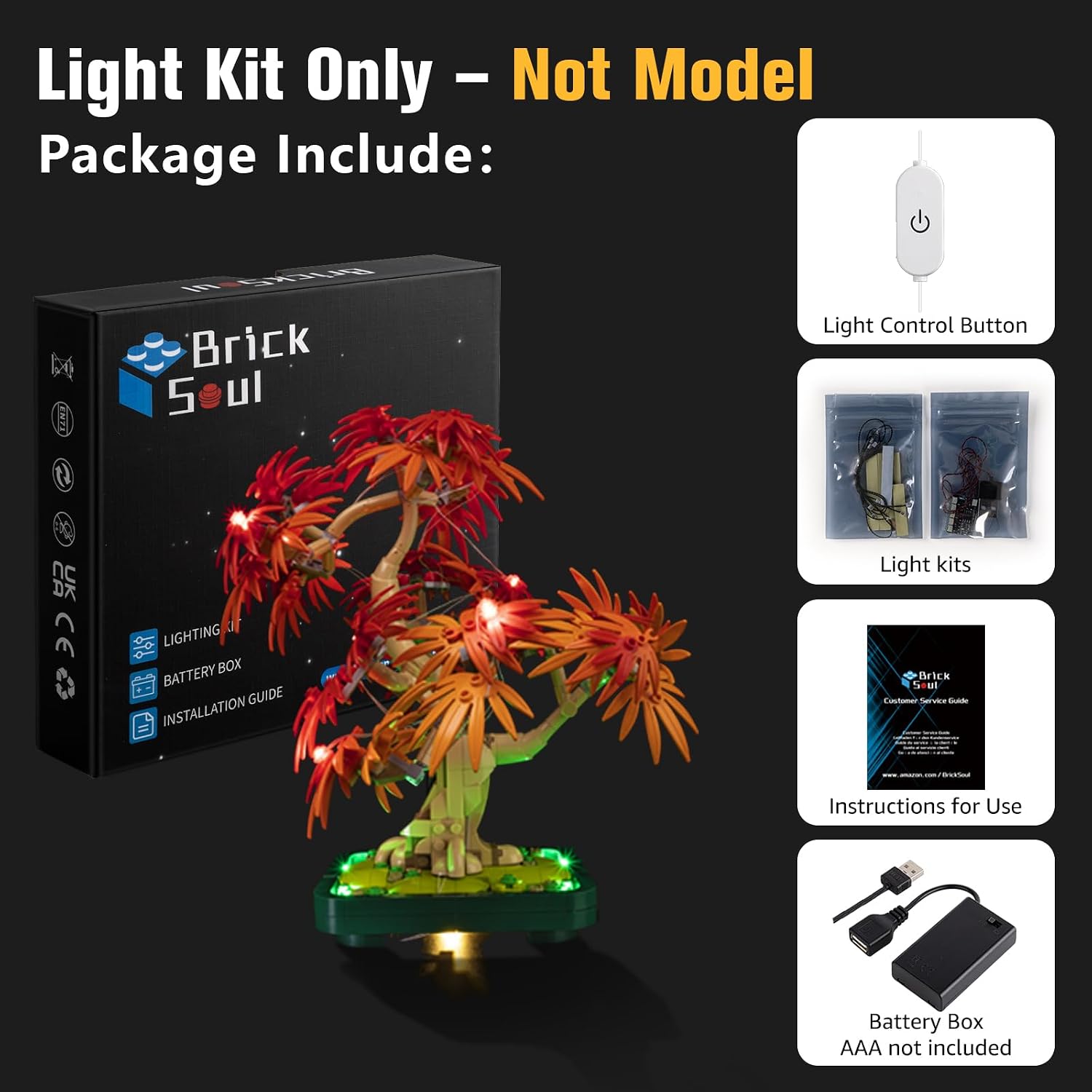 BrickSoul LED Light Up Kit Compatible with Lego Botanicals Japanese Red Maple Bonsai Tree 10348 Building Set, Upgrade Wired Dimmable Lighting Accessories for Lego Fans, Not Included 10348 Model