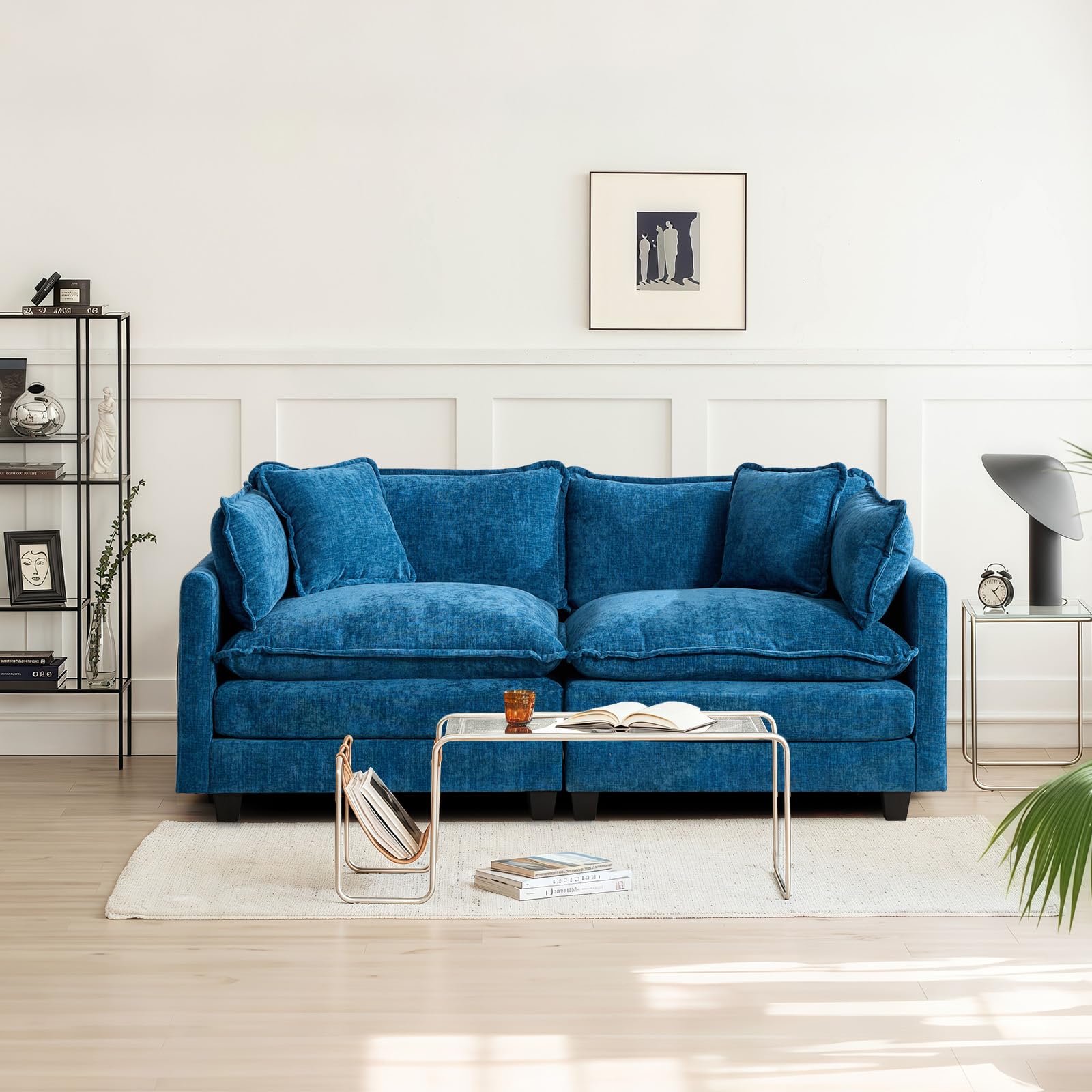 SoarTalent 76.7” Modular Sectional Sofa Convertible Couches, 2 Seater Chenille Deep Seat Cloud Couch Loveseat with Pillows for Living Room, Apartment,