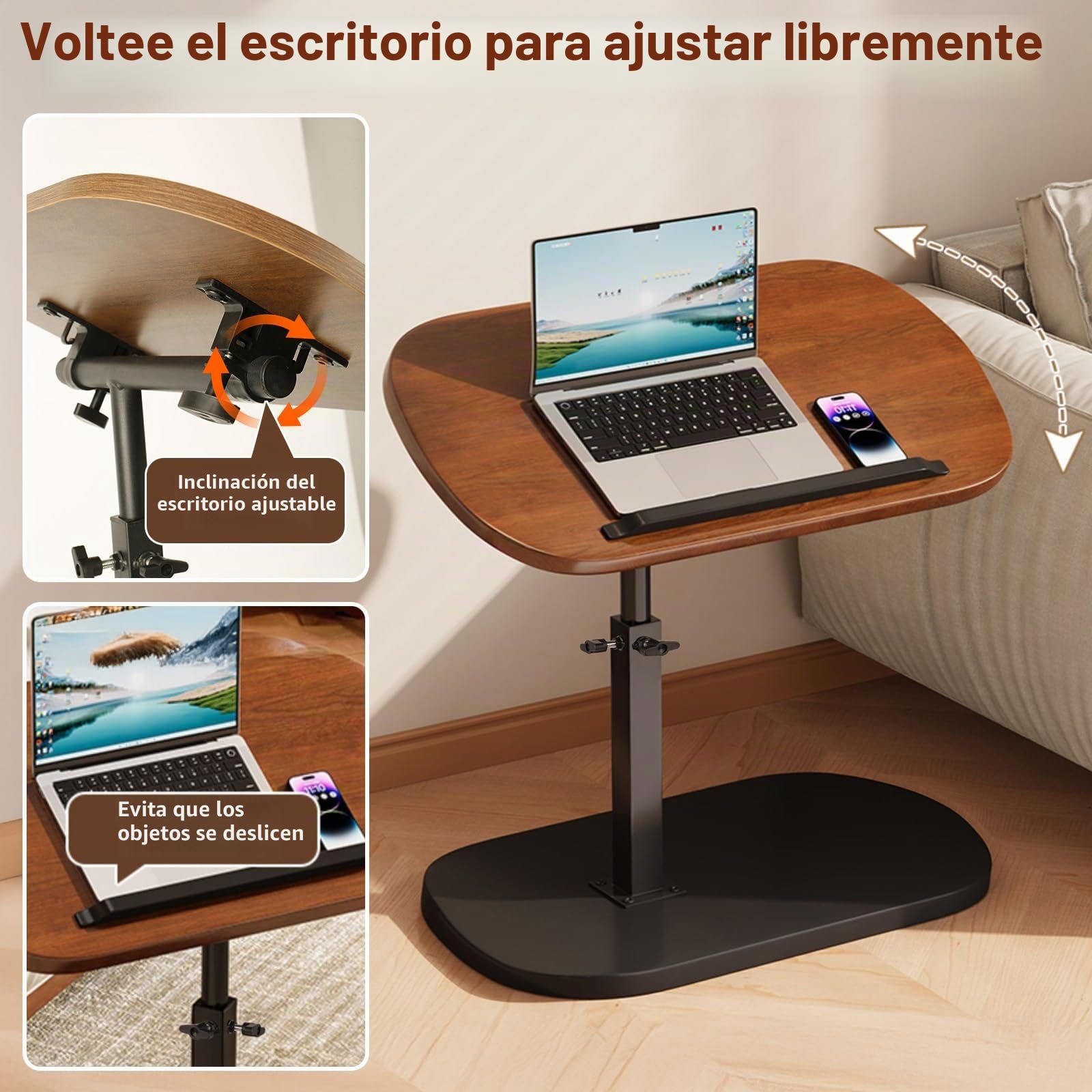 Mesa Auxiliar Forma C, Altura Ajustable – 45 * 30cm – Multifuncional para Uso En Sofás Y Camas, Función De Rotación A 360°, Superficie Resistente Al Agua Y Al Aceite, Laptops Y Comidas