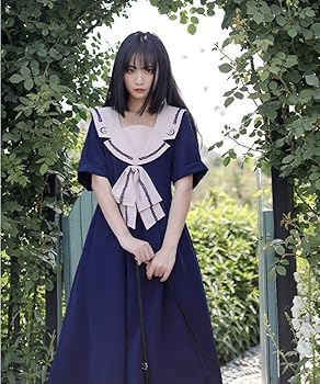 半袖セーラーワンピース ワンピース チュニック ひざ丈 半袖 レトロ レトロ感 セーラー服