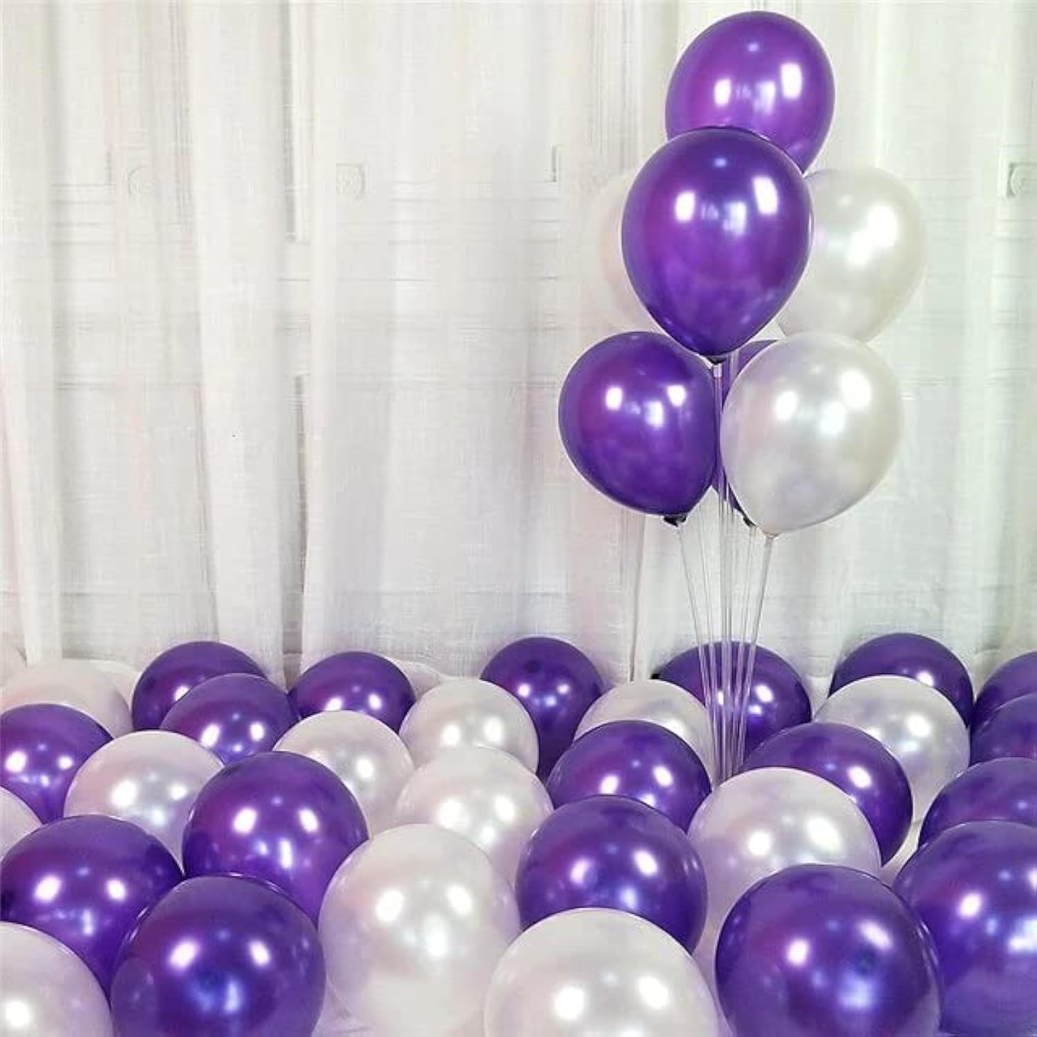 Flyloons Purple White Balloons Pack of 50 for birthday decoration items also suitable for Anniversary, Wedding, Celebration, Party-image-29