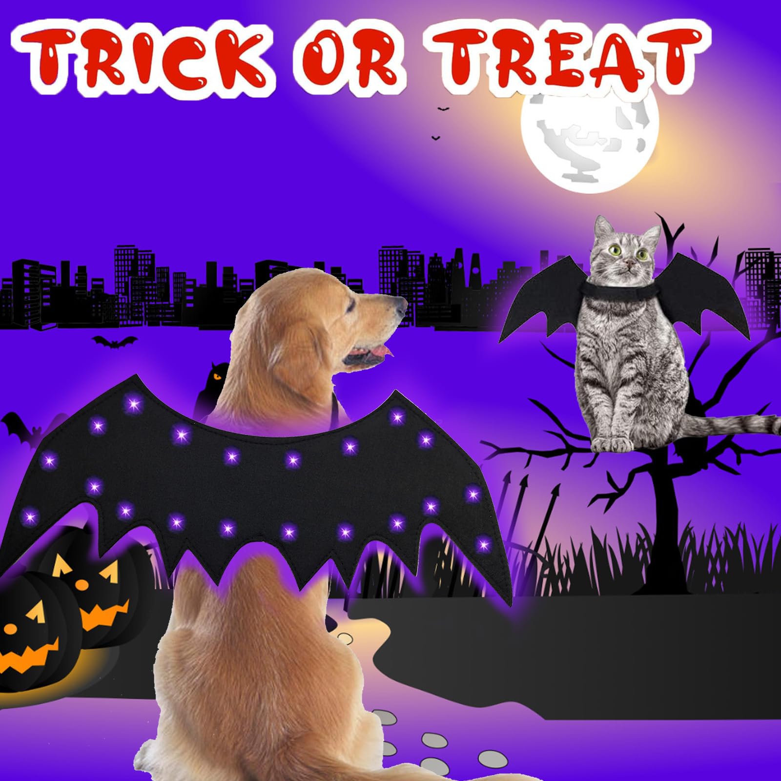 Costume da pipistrello per cani, con ali di pipistrello illuminate, costume per Halloween e animali domestici, con ali di pipistrello, per cosplay, divertente, per feste, abbigliamento alla moda, per