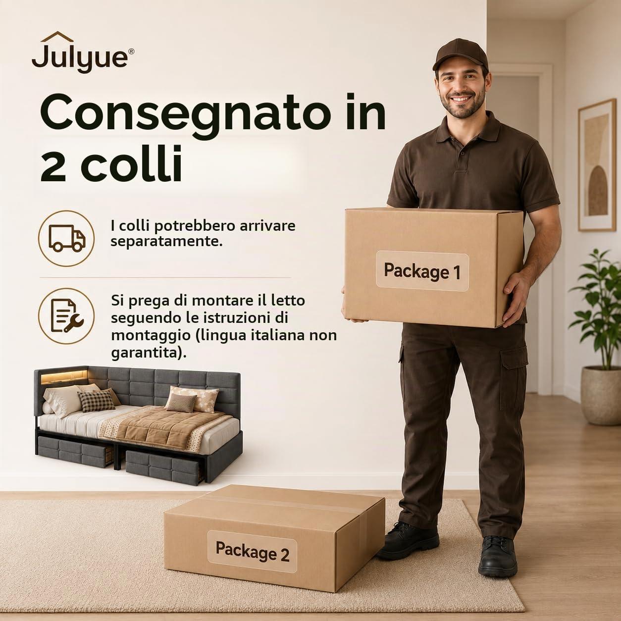 Divano Letto Singolo 90x200 a L Salvaspazio, Letto Singolo Angolare Imbottito in Tessuto Effetto Lino Grigio con 2 Cassetti, LED RGB 16 Colori, 2 Prese EU, USB-A/USB-C, Rete a Doghe, Senza Materasso