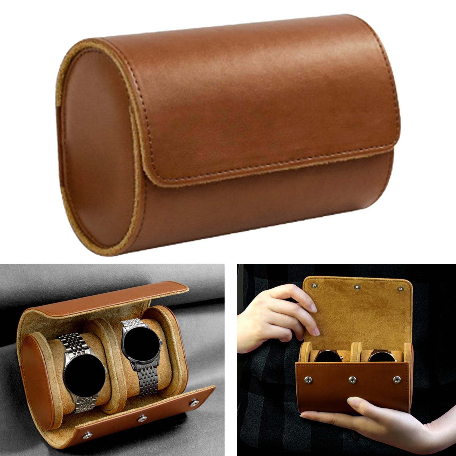 Uhrenbox mit 2 Fächern, PU-Leder, Reise-Handgelenktasche, Braun