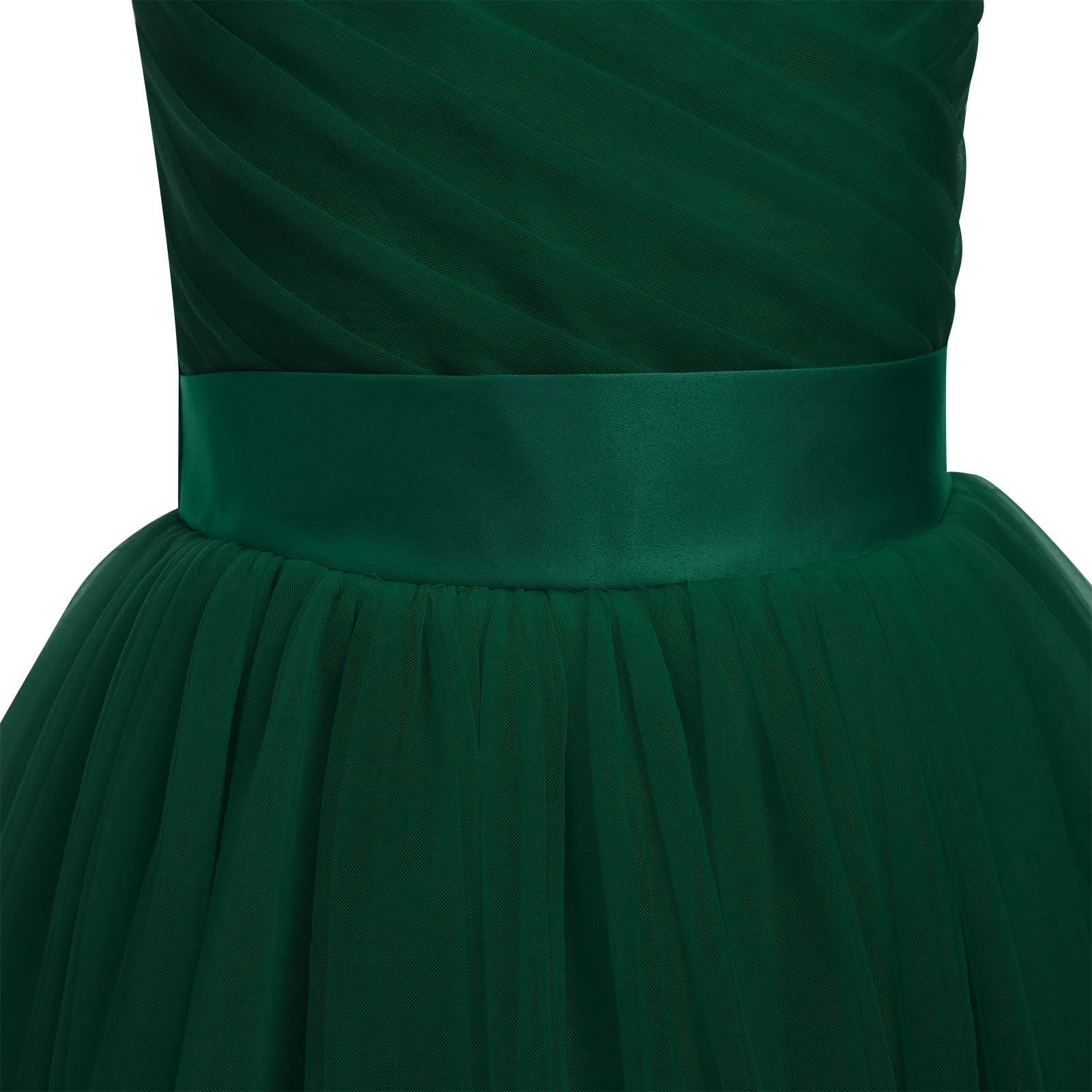 IMEKIS Vestito per bambine e ragazze, per damigella d'onore, senza maniche, con scollo a V, con volant, in tulle, elegante, per la prima comunione, per il compleanno, per la festa