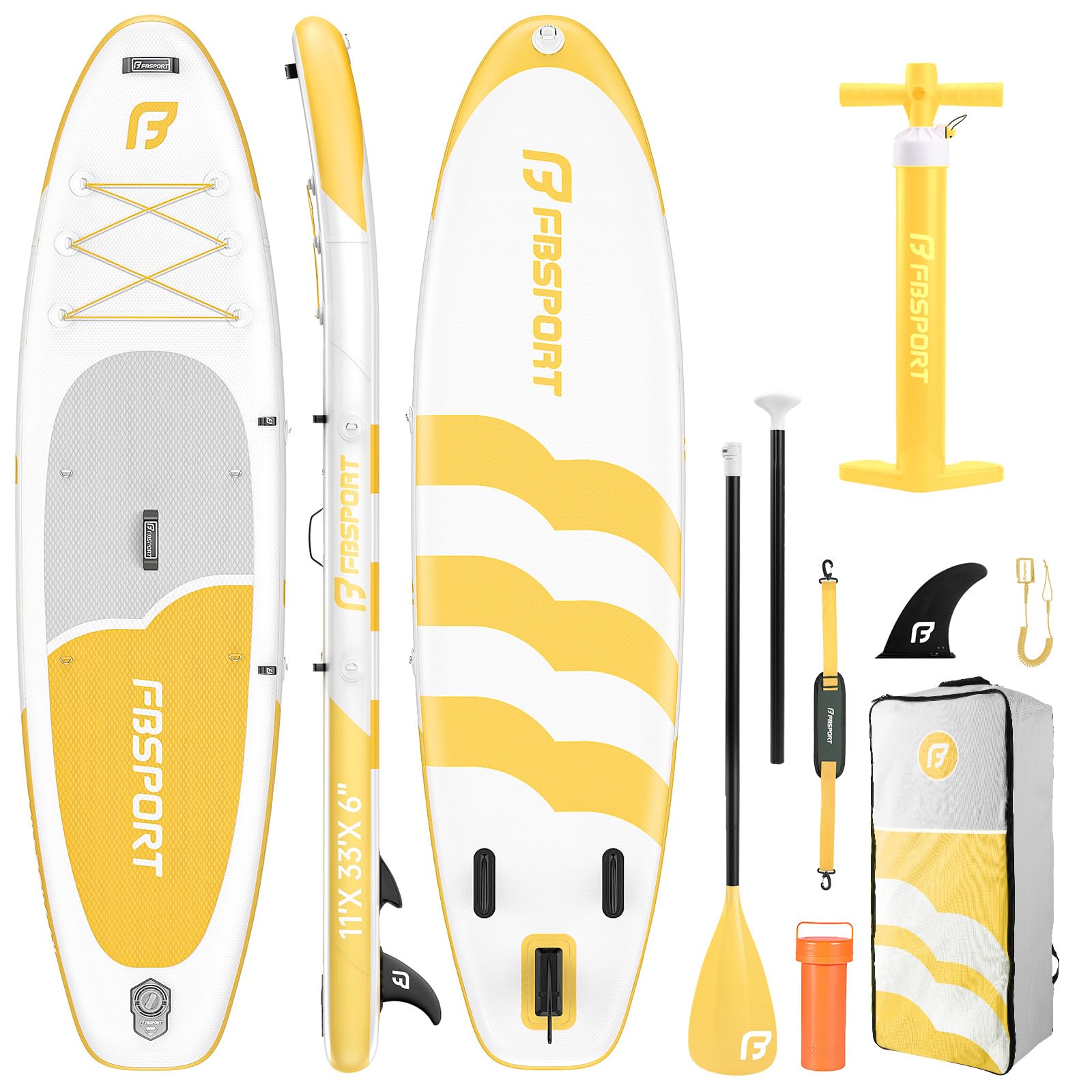 FBSPORT Tavola SUP Gonfiabile Adulti 335 cm, Extra Larga da 15 cm Stand Up Paddle Board, capacità di Carico di 160 kg, Set Completo con Pagaia, Pompa, Perfetto per Viaggi di Surf Yoga