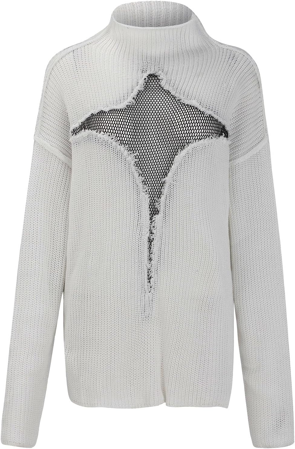 Heevina Sweaters for Women Turtle Neck Cutout Mesh Sexy Oversized Loose Thick High Neck Knit Winter Sweater Fall
