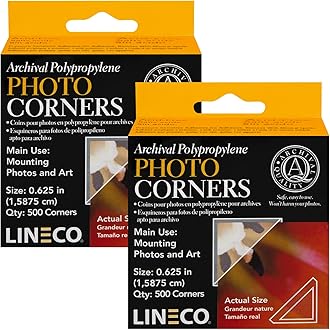 Lineco Infinity 0.625" Acid-Free Archival Photo Corners Self Adhesive, Pressure Sensitive, Non-Yellowing, Mounting for Pictures, Scrapbook, DIY, Displaying Posters (Pack of 500), 2 Pack