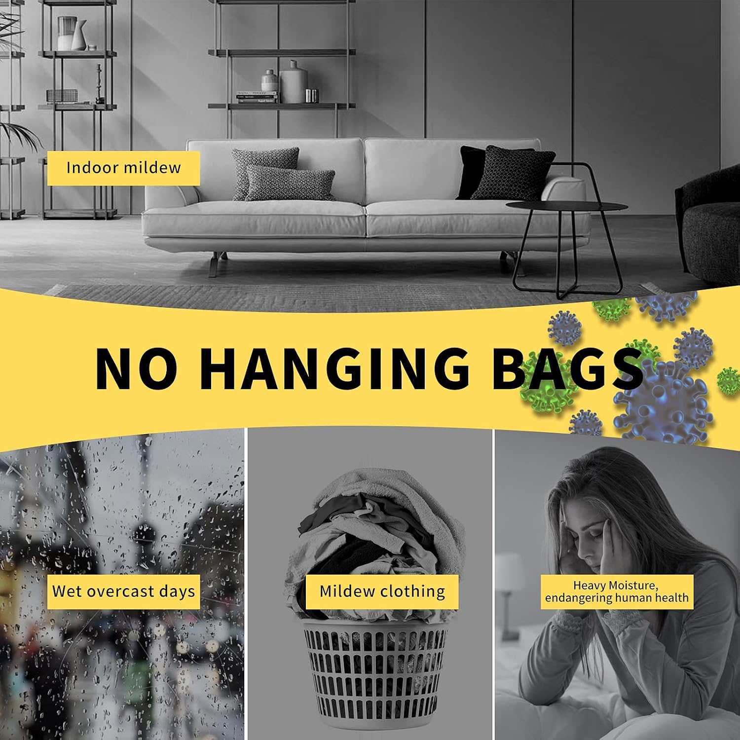 ZSZMFH 15 Pack Moisture Absorber & Max Odor Eliminator Hanging Bag, Charcoal Smell Remove Damp Musty Smell,Hanging Closet Dehumidifier Bags with 25g of Activated Charcoal (220g/pack)