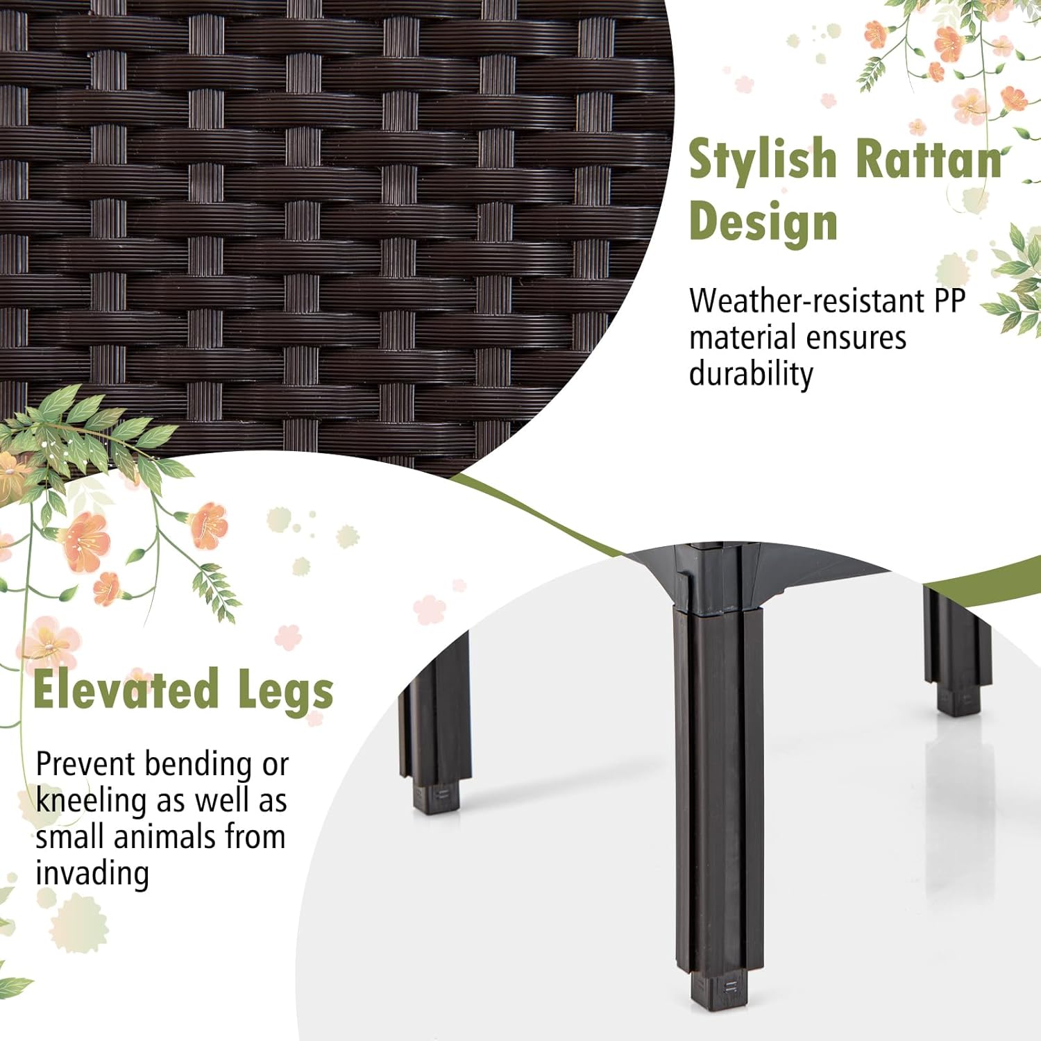 HAPPYGRILL Outdoor Raised Garden Bed, 6 Raised Planter Box with Removable Legs & Brackets, Self-Watering System, Drainage Holes, Raised Beds for Gardening, Vegetables, Fruits, Flowers, Herbs
