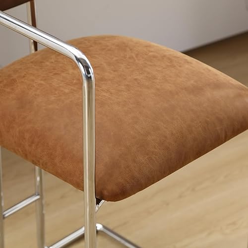 Miniatura 8 de DUOMAY Mid-Century - Juego de 2 taburetes de bar modernos de 26 pulgadas de altura de mostrador con respaldo de ratán, silla de cocina tapizada de