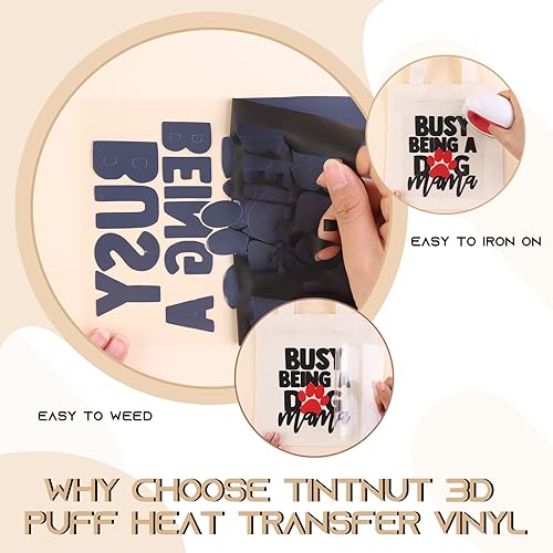 Miniatura 3 de Tintnut Rollo de vinilo de transferencia de calor de 10 pulgadas x 6 pies, rollo de vinilo HTV 3D, rollo de vinilo de transferencia de calor, rollo