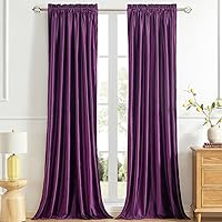 Vista 16 de Cortinas dorado oscuro de 108" para sala de estar, cortinas opacas de terciopelo con bolsillo para barra, para ventana, tratamiento de semi