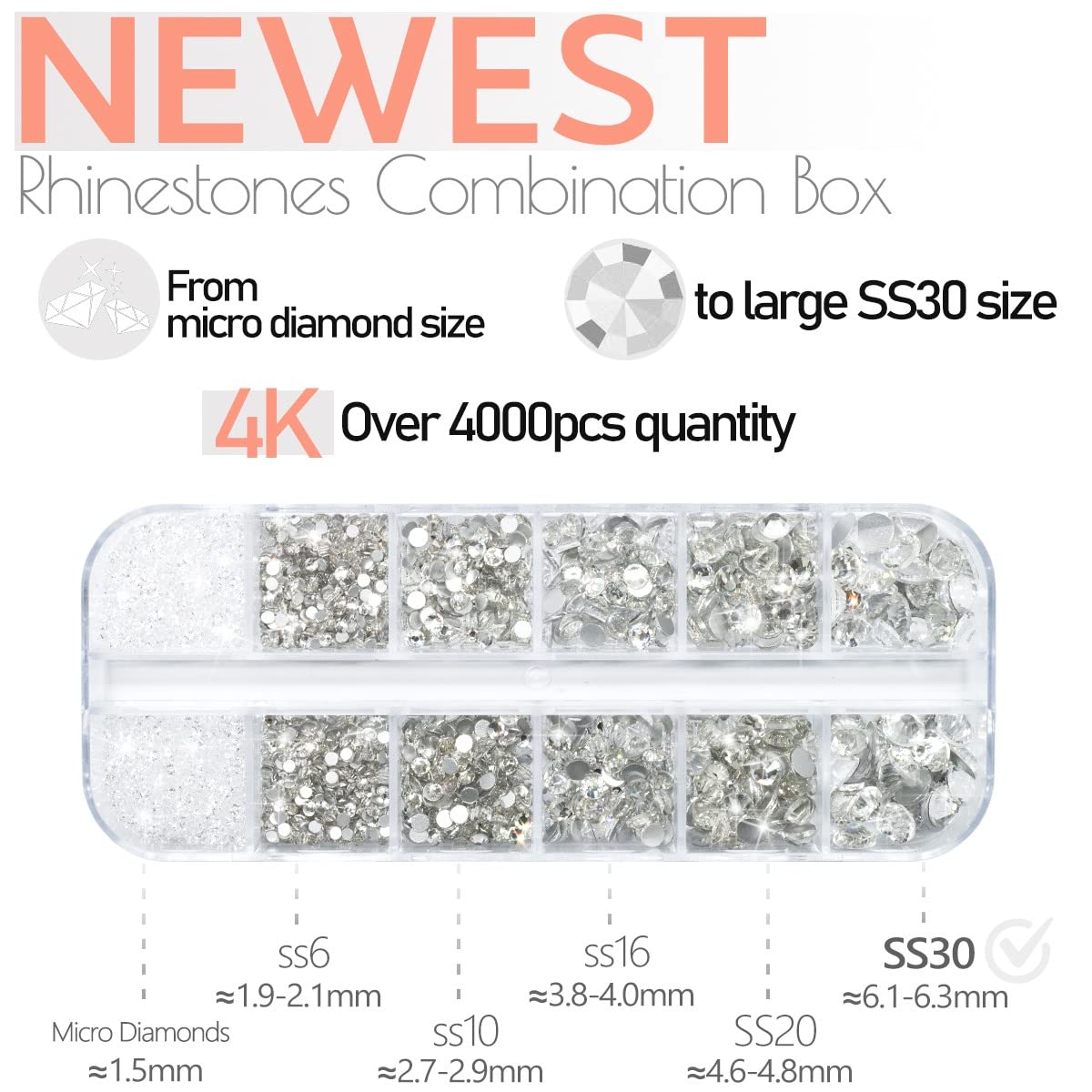 4010 Stück Kristallweiße Strasssteine – 6 Größen (1,6–6 Mm) Mit Pinzette Für Nageldesign
