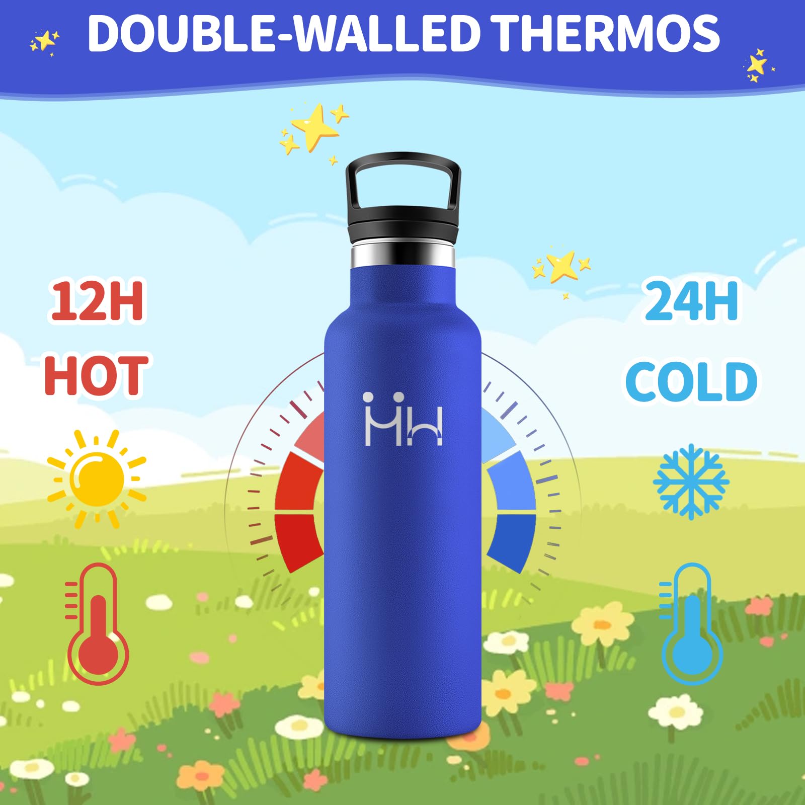 HoneyHolly Borraccia Termica Bambini 500ML, Senza BPA, Bottiglia Termica, Acciaio Inossidabile 18/8, Borraccia Con Cannuccia, A Prova Di Perdite, Borracce Per Scuola, Sport, Ufficio