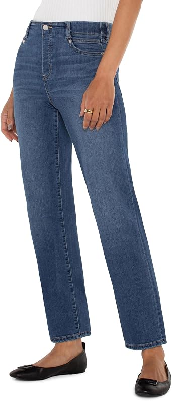 Liverpool Women's Gia Glider Pull-on Mid-Rise Slim Dual Fx Denim