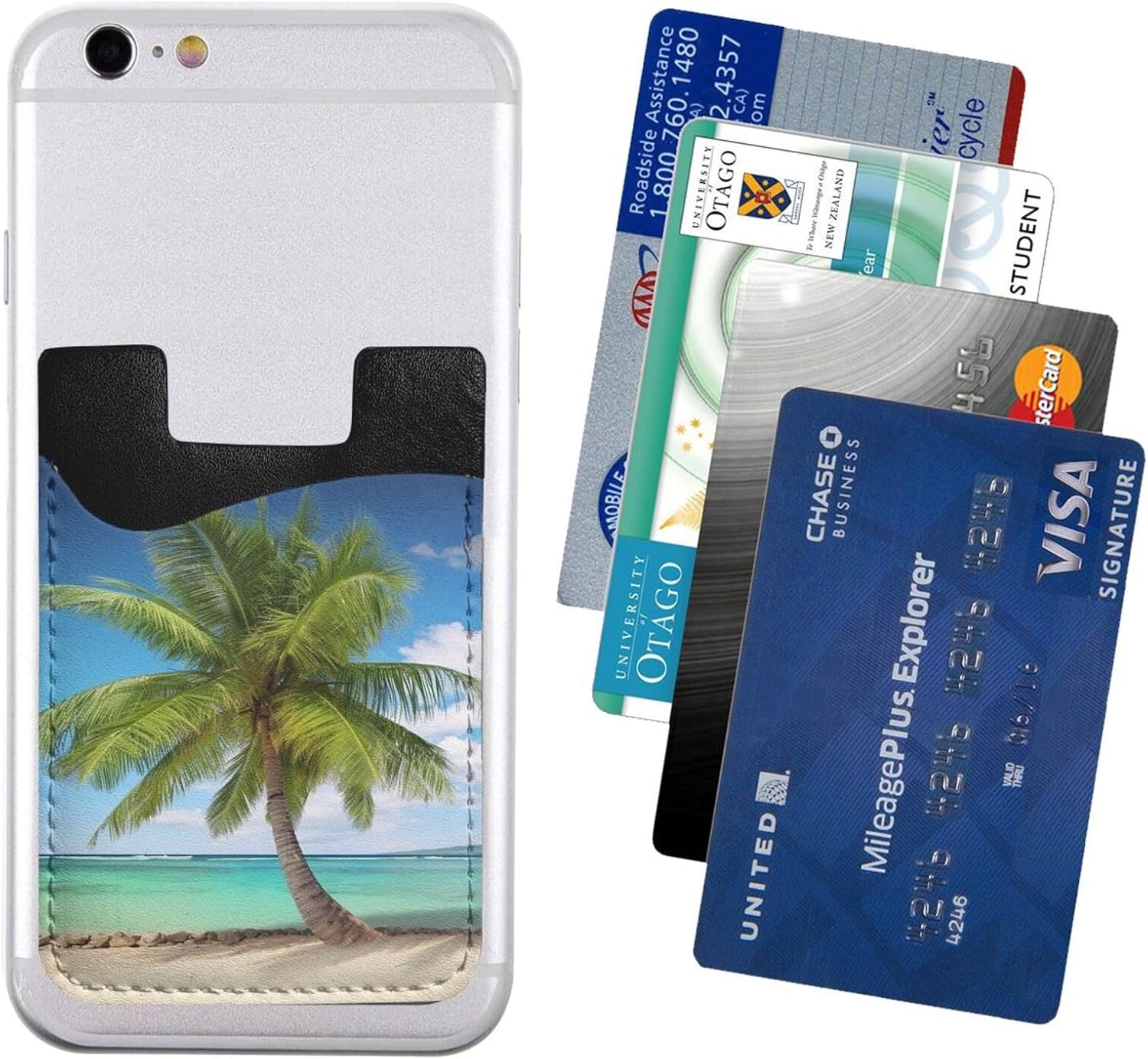 Beach Palm Tree Phone Wallet - Adhesive Credit Card Holder for Back of Phone Case, Leather ID Card Pouch - Stick On Phone Pocket Great Storage Compatible with Most Cell Phones image 2