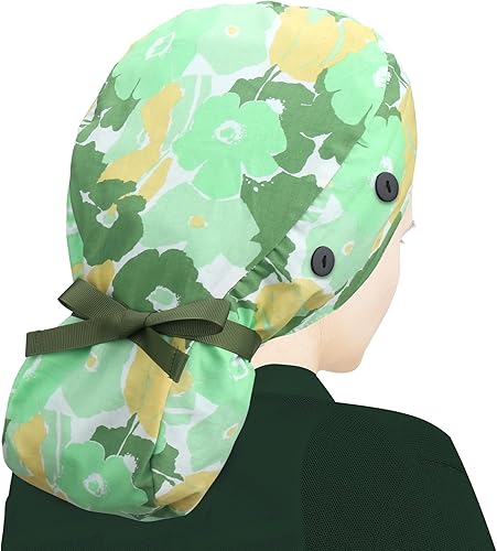 Miniatura 83 de ABAMERICA Gorras quirúrgicas para mujer, gorro de enfermera, soporte funcional para cola de caballo para cabello largo, individual o forrado
