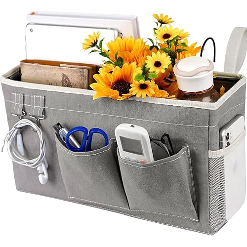 Loghot Bedside Caddy/Bedside Storage Bag Hanging Organizer for Bunk and Hospital Beds,Dorm Rooms Bed Rails,Can be Placed Glasses,Books,Mobile Phones,Keys (Grey)