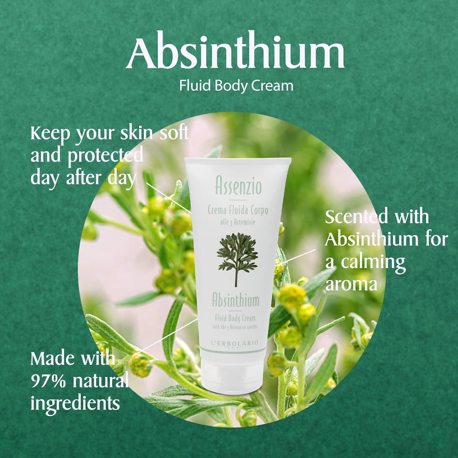 L’Erbolario Body Cream – Moisturizing Body Butter for All Skin Types – Revitalizing and Firming Skin Care with Herbal Notes - Absinthium – 6.7 oz